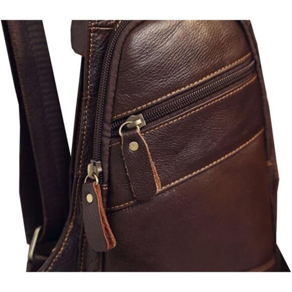 Leather Sling Bag Crossbody Backpack for Men Women Travel Outdoor Camping - Picture 3 of 7